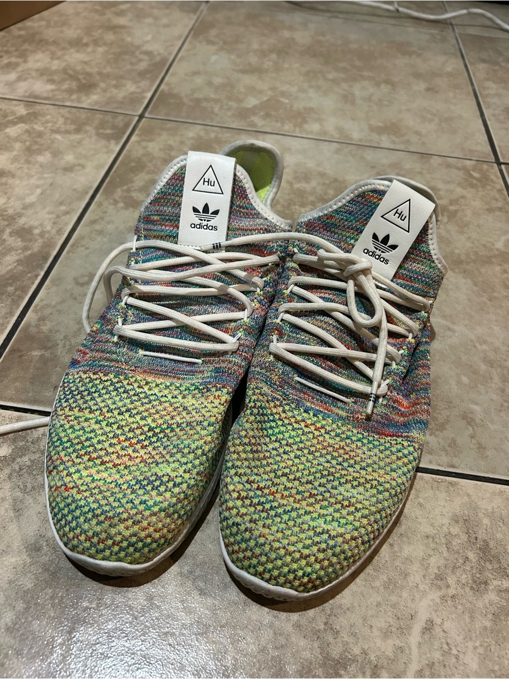 adidas Hu Multicolor Knit Sneakers with White Laces